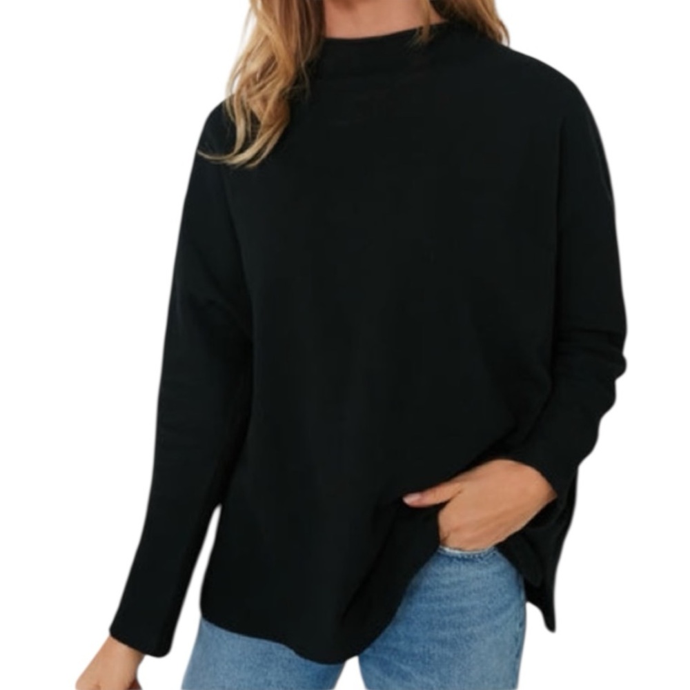 Pomander Place Bowie Oversized Mock Neck Sweatshirt Black Size S - Picture 3 of 7